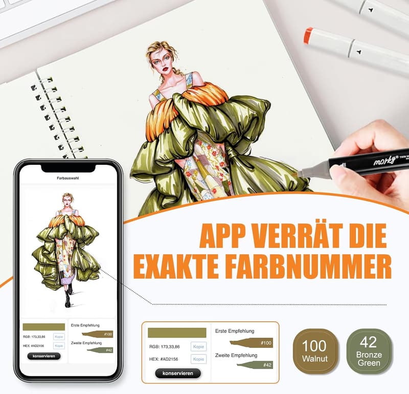 168 Farben Alkoholmarker mit App, Doppelspitze für Künstler