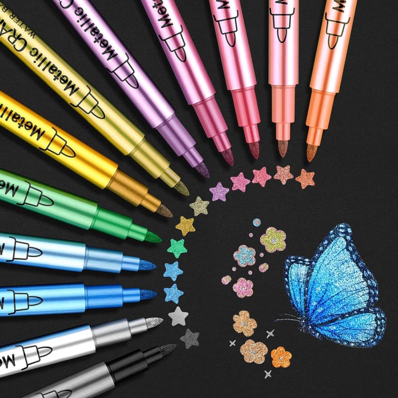 Metallic Marker Set mit 12 wasserfesten Farben für Hochzeiten und Bastelprojekte