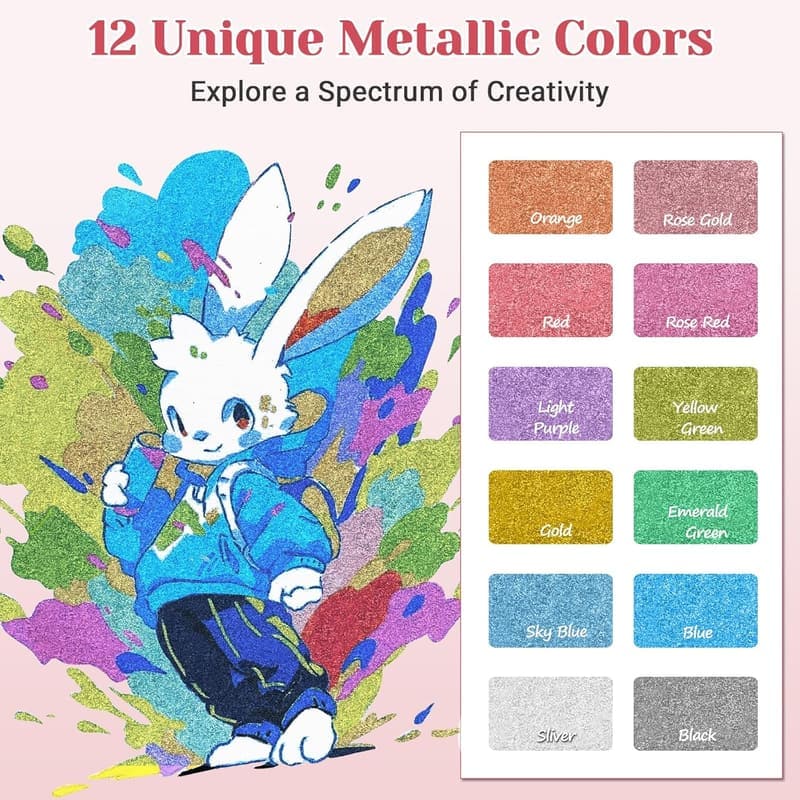Metallic Marker Set mit 12 wasserfesten Farben für Hochzeiten und Bastelprojekte