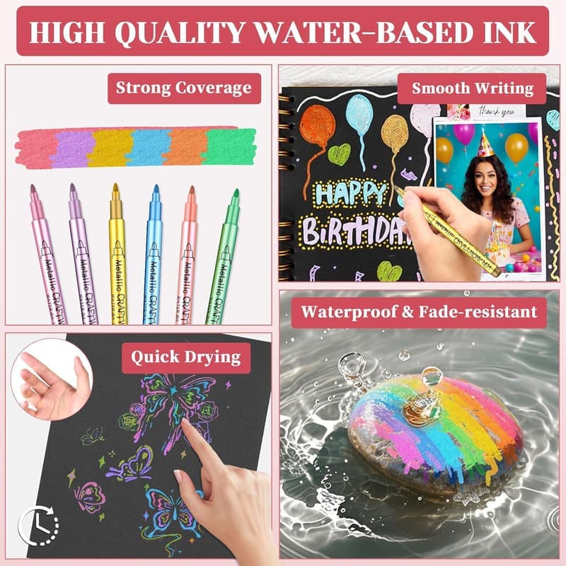Metallic Marker Set mit 12 wasserfesten Farben für Hochzeiten und Bastelprojekte