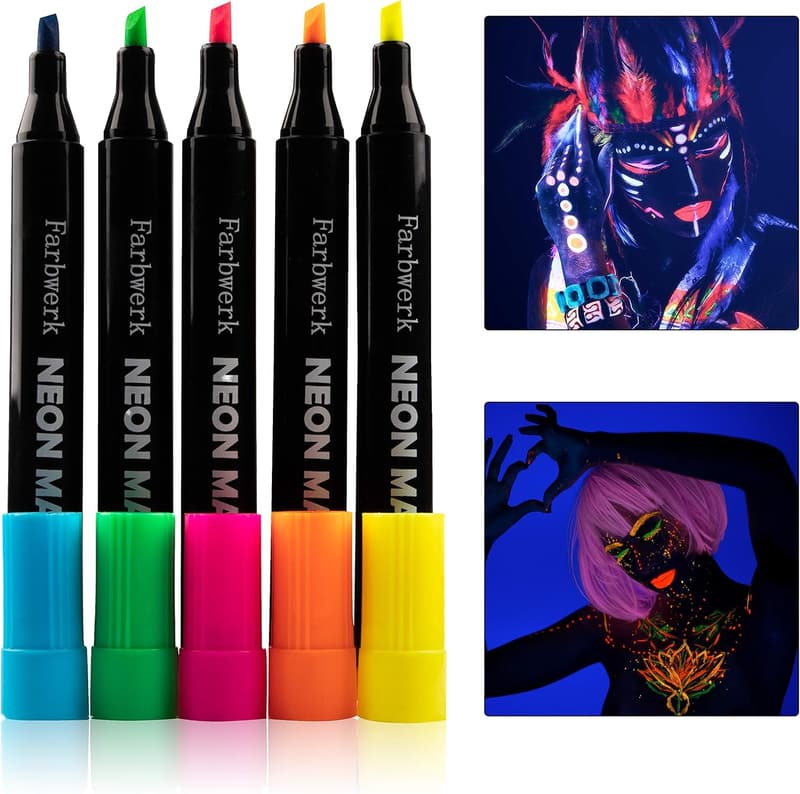 Neon Stoffmalstifte für T-Shirts und Taschen | UV-fluoreszierend, waschfest