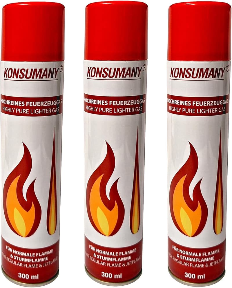 Feuerzeuggas 3 x 300 ml für Sturm- und Stabfeuerzeuge