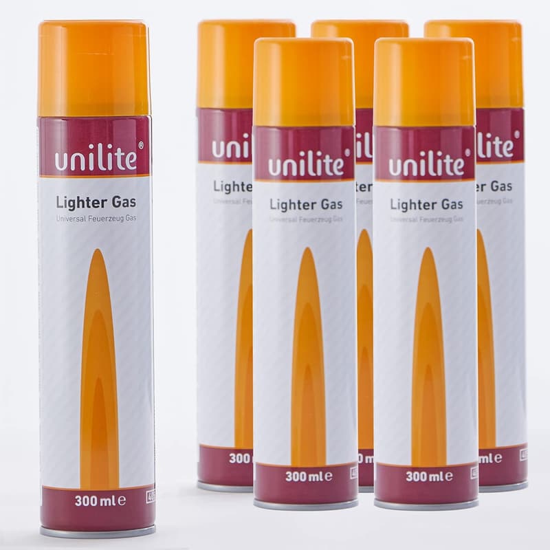 UNILITE Butan Nachfüllgas 6 x 300 ml für Feuerzeuge und Brenner