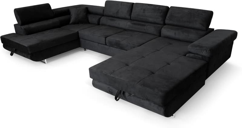 Ecksofa mit Schlaffunktion und Bettkisten in Grau, links