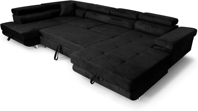Ecksofa mit Schlaffunktion und Bettkisten in Grau, links