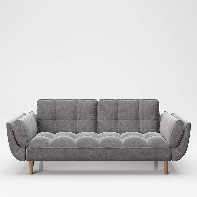 Retro-Design Sofa mit Bettfunktion aus grauem Samt für Paare
