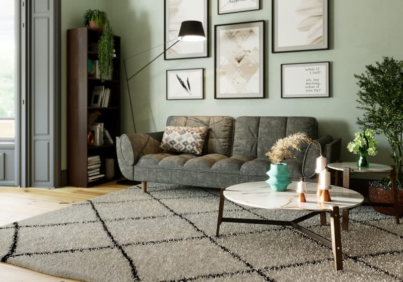 Retro-Design Sofa mit Bettfunktion aus grauem Samt für Paare