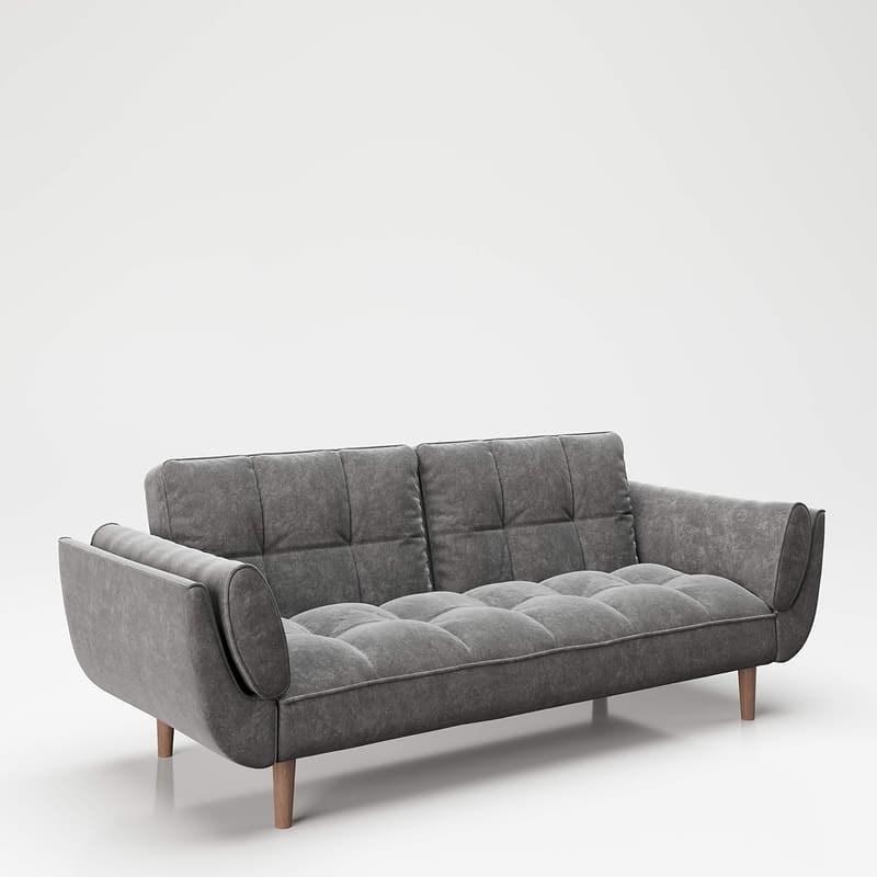 Retro-Design Sofa mit Bettfunktion aus grauem Samt für Paare
