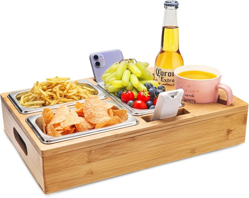 Couch Snackbox mit 3 Fächern und abnehmbarem Deckel aus Holz