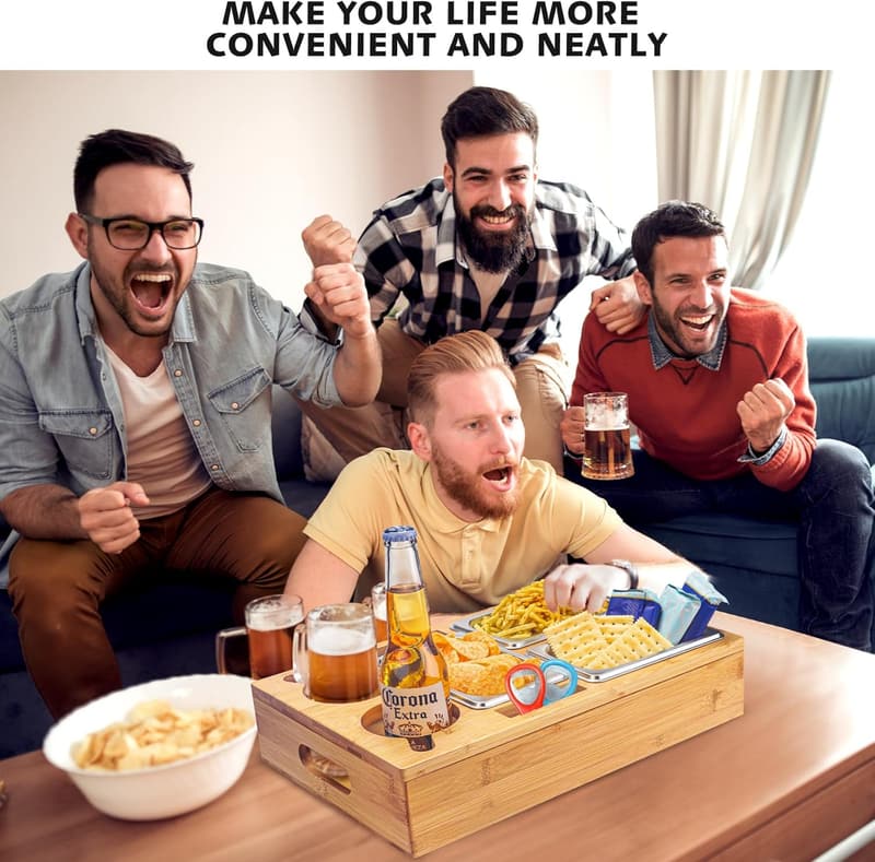 Couch Snackbox mit 3 Fächern und abnehmbarem Deckel aus Holz
