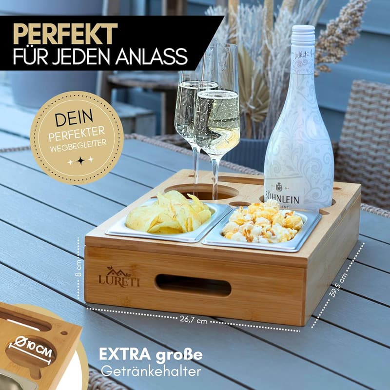 Couch Snackbox 3-in-1 aus Bambus mit Deko und Getränkehalter