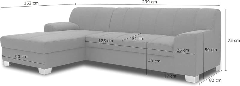 Ecksofa Capri in Schwarz, L-Form, 239 x 152 x 75 cm