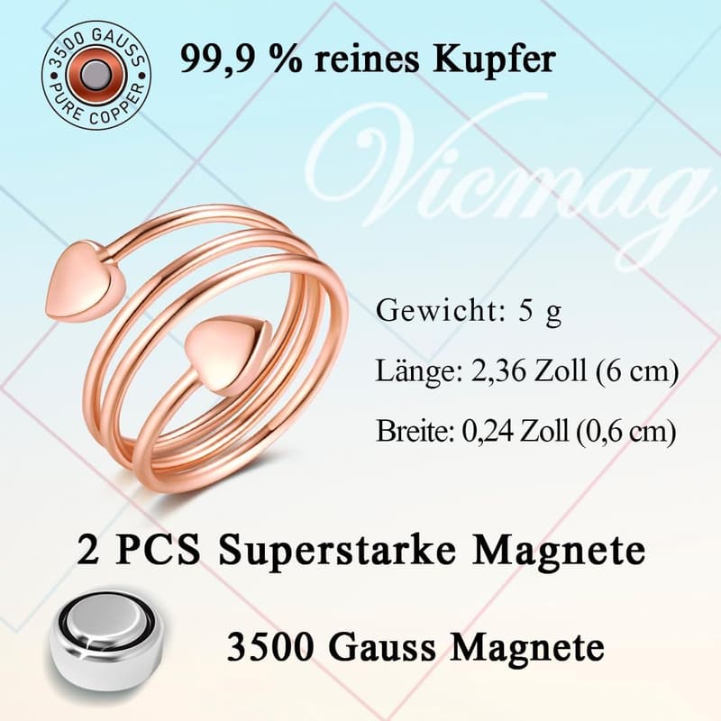 Einstellbare Kupfer-Magnetringe für Paare - 99,99% rein, Roségold Geschenkbox