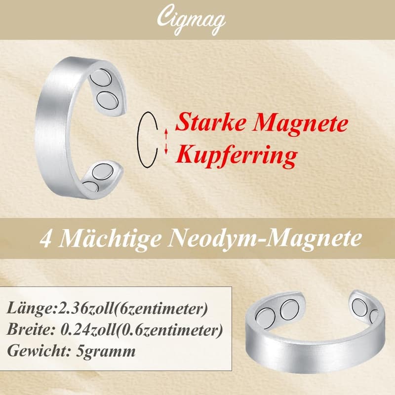 Verstellbarer Magnetring aus 99% reinem Kupfer mit 4 starken Magneten für Damen und Herren, inkl. Geschenkbox
