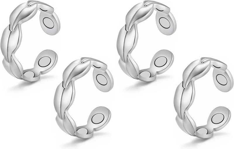 Einstellbare Silber-Magnetringe für Damen, 4 Stück