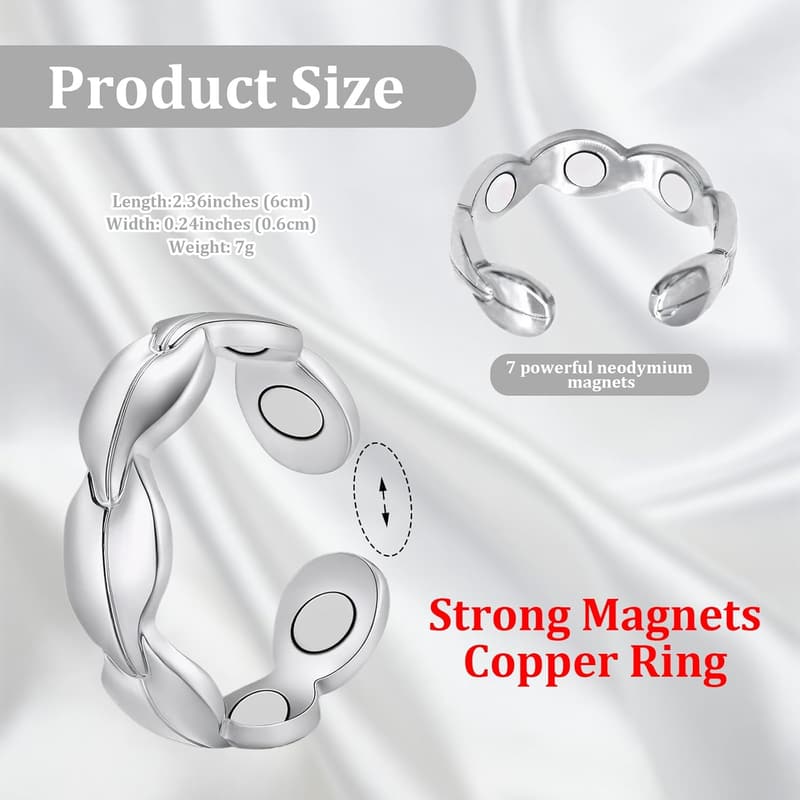 Einstellbare Silber-Magnetringe für Damen, 4 Stück