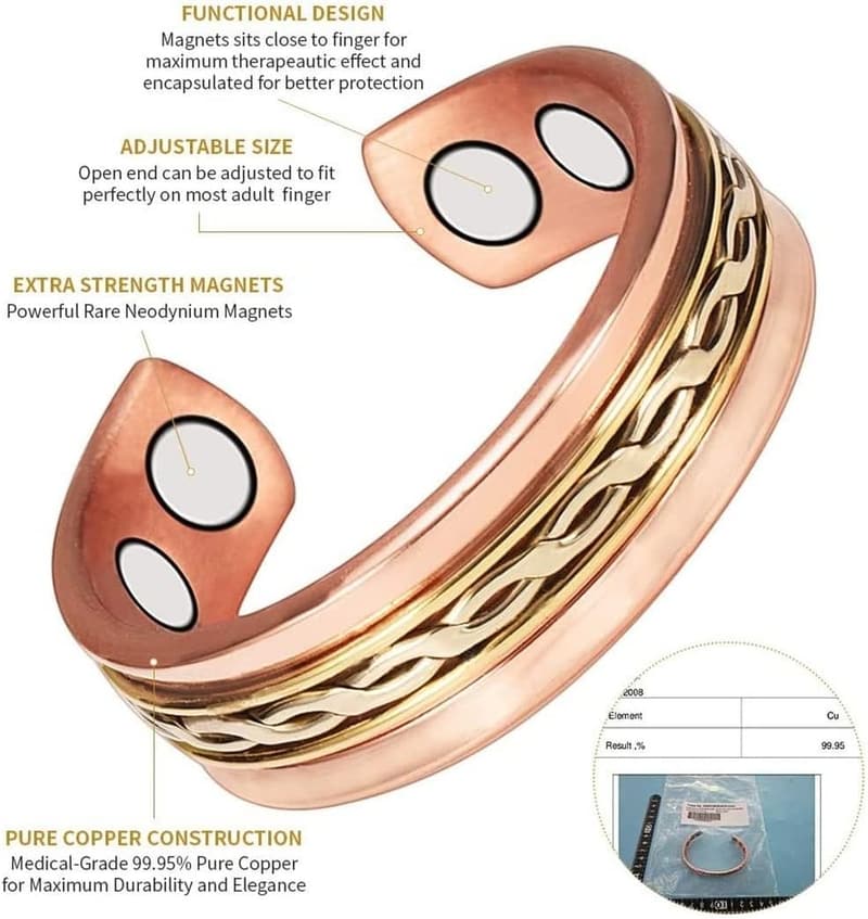 Verstellbarer magnetischer Messing-Ring für Herren, 3 Stück