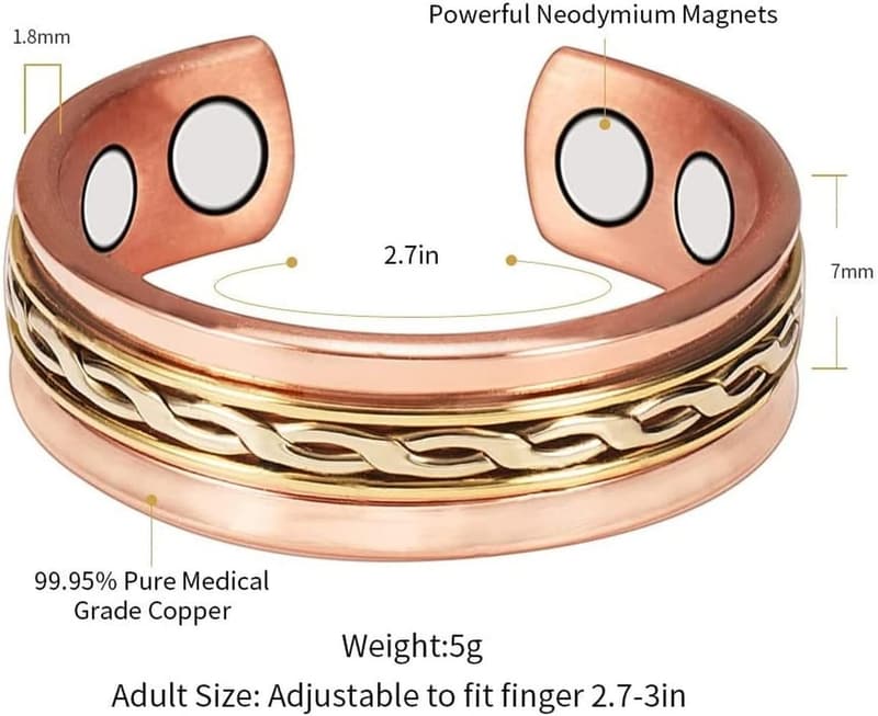 Verstellbarer magnetischer Messing-Ring für Herren, 3 Stück