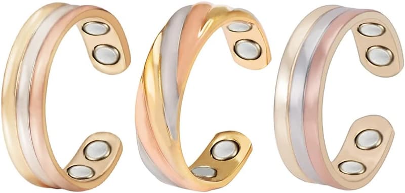 Dreifarbiger Kupfer-Magnetring für Frauen mit 4 Magneten, Geschenkbeutel inkludiert