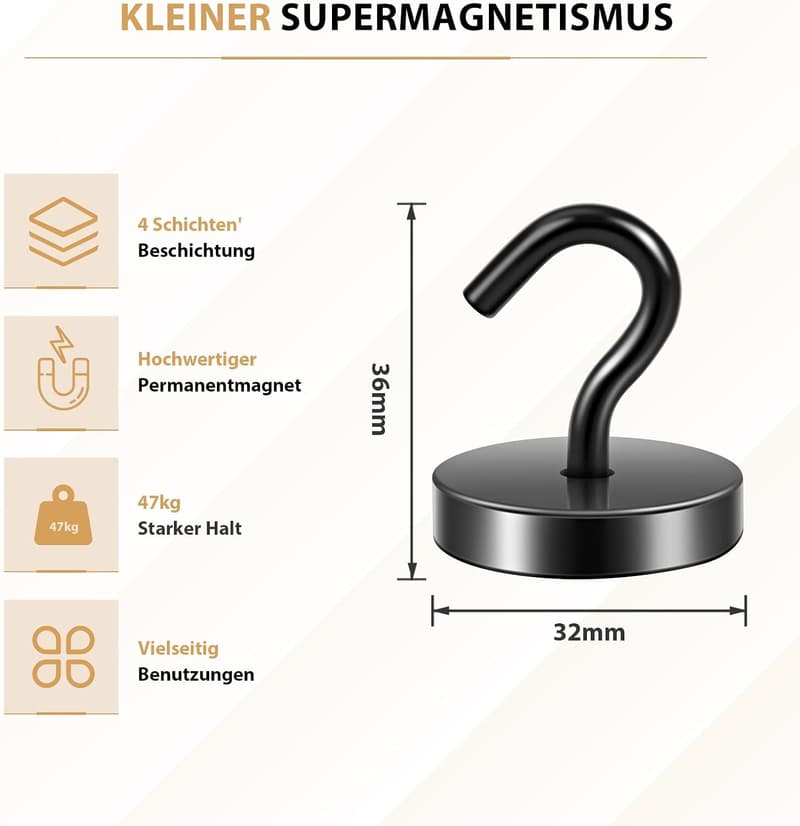 Extra starker schwarzer Magnethaken für Werkstatt und Organizer