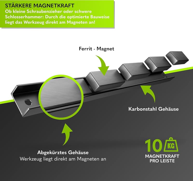EXTRA STARK 6er Set Magnetleiste für Werkzeuge - 46 cm Werkzeug Organizer