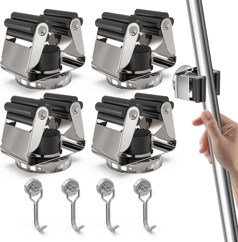 Magnetischer Besenhalter aus Edelstahl mit 4 Haken für Haushalt und Garten