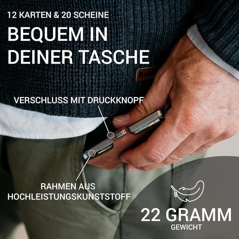 I-CLIP Mini Geldbeutel aus schwarzem Echten Leder mit Geldklammer