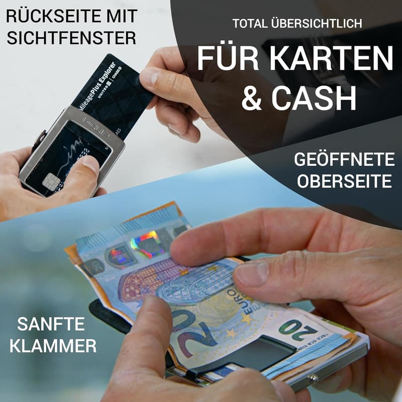 I-CLIP Mini Geldbeutel aus schwarzem Echten Leder mit Geldklammer