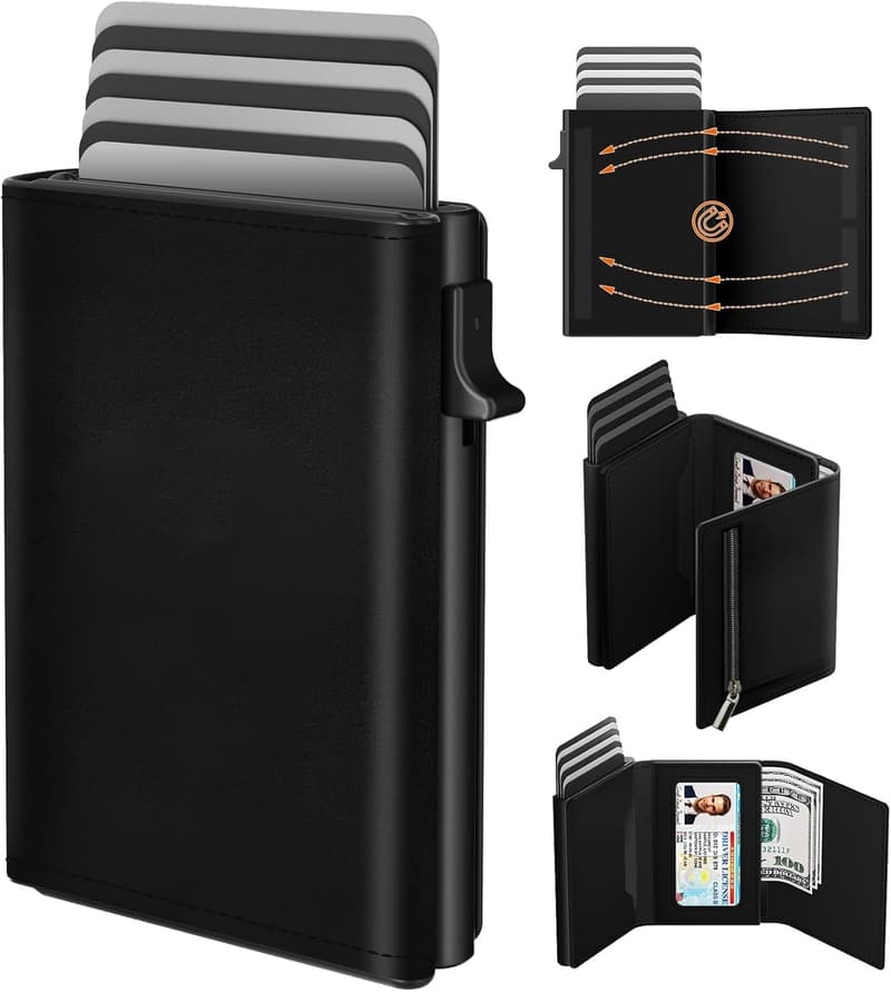 Slim Wallet aus Leder für Herren mit Magnetverschluss und Münzfach