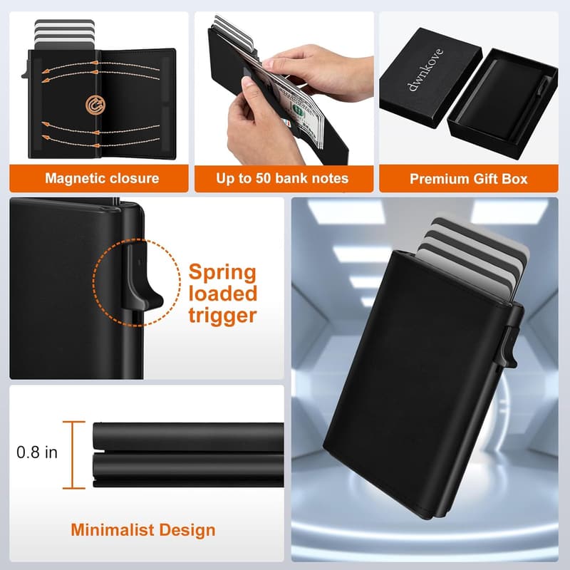Slim Wallet aus Leder für Herren mit Magnetverschluss und Münzfach