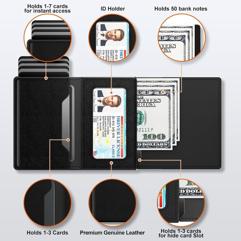 Slim Wallet aus Leder für Herren mit Magnetverschluss und Münzfach