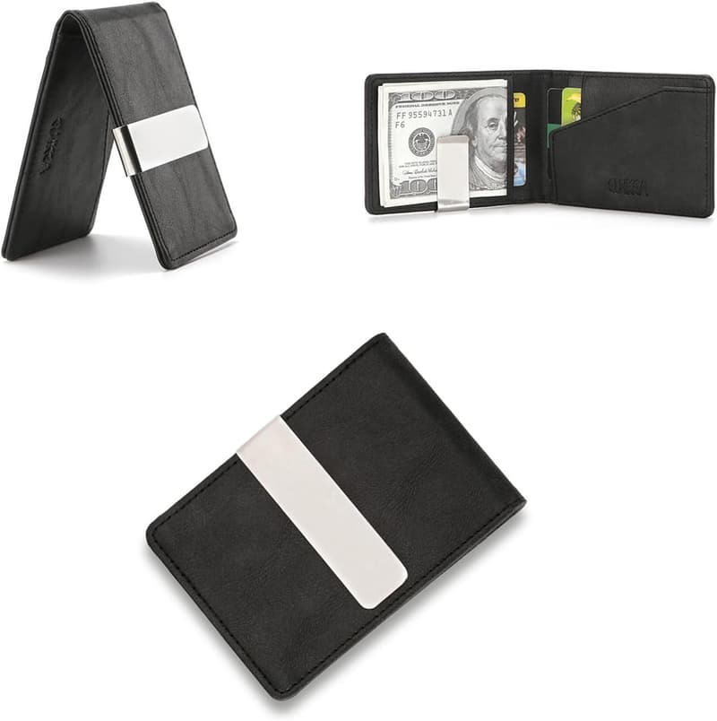 Slim Wallet Herren mit Geldklammer – Ultraleichtes RFID-Kartenetui (Schwarz)