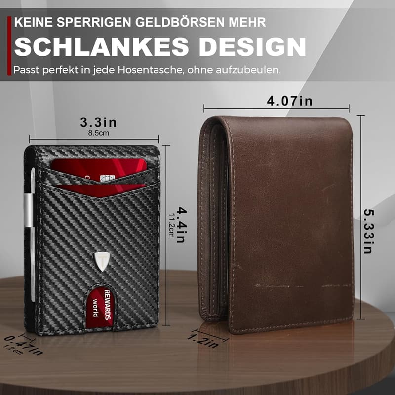 RFID-schutz Geldbörse für Herren, Slim Wallet aus Carbon Schwarz