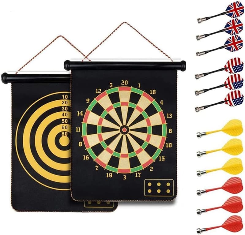 Magnetische Dartscheibe 38 cm für Kinder und Erwachsene – Doppelseitig mit 12 Pfeilen