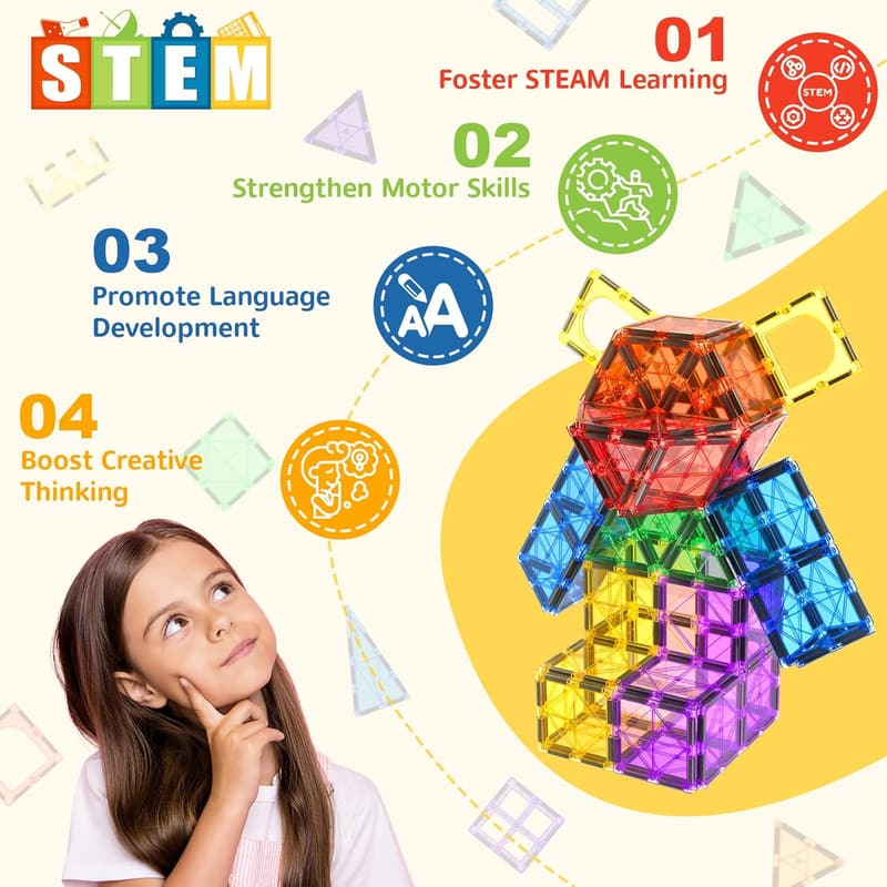 60 Magnetische Bausteine für Kinder ab 3 Jahren – STEM-Spielzeug