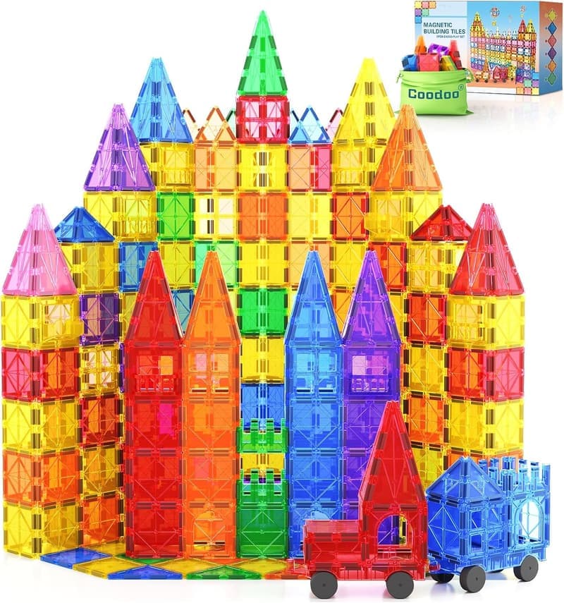 Magnetische Bauspielzeuge mit 100 Fliesen und 2 Autos für Kinder ab 3 Jahren