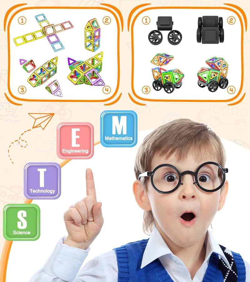 Magnetische Bausteine 50 Teile - Montessori Spielzeug für Kinder ab 3 Jahren