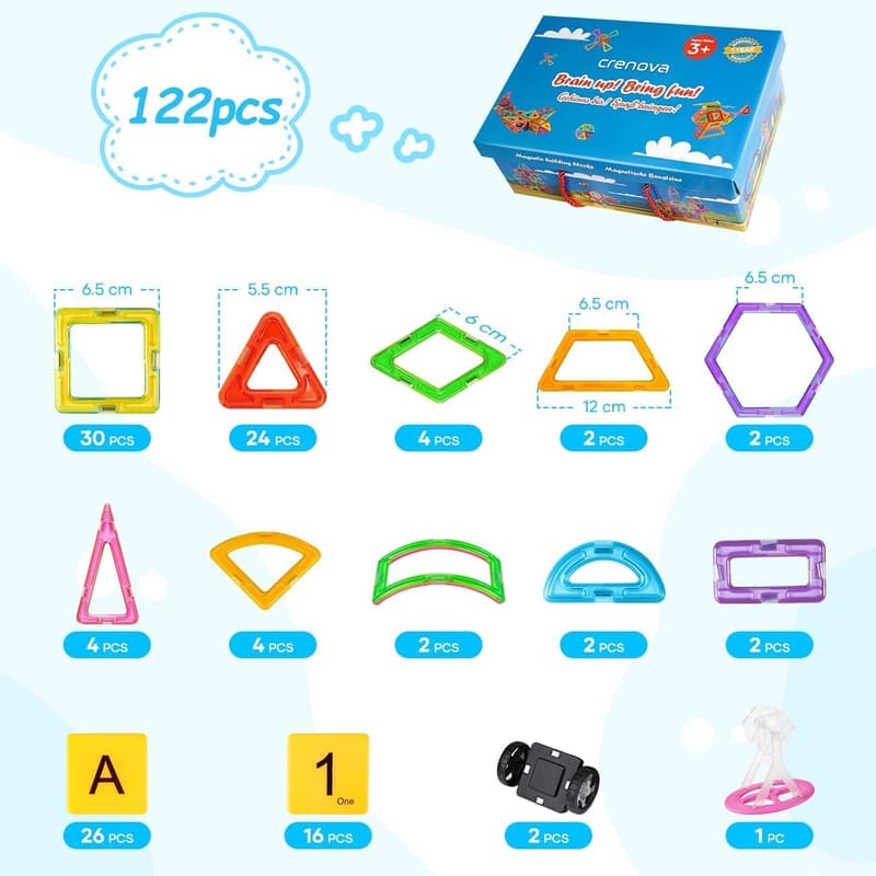 Crenova Magnetische Bausteine 122 Teile für Kinder ab 3 Jahren