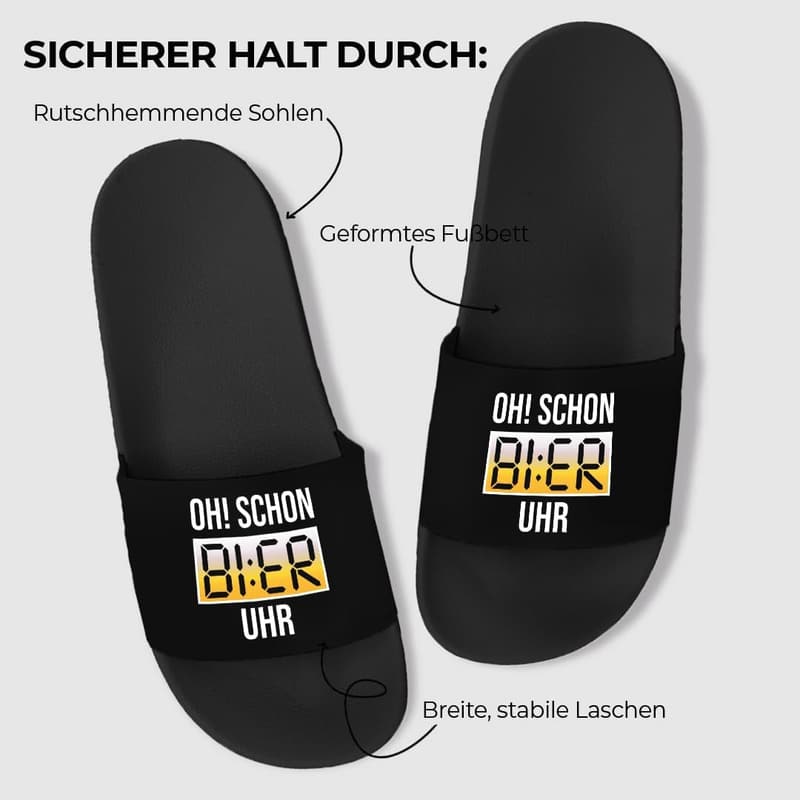Bier-Uhr Pantoletten unisex - rutschfeste Badelatschen für JGA