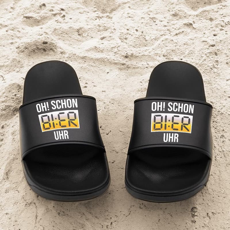 Bier-Uhr Pantoletten unisex - rutschfeste Badelatschen für JGA