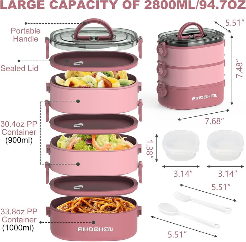 Stapelbare Bento Box mit 2,6 l, auslaufsicher und mikrowellengeeignet