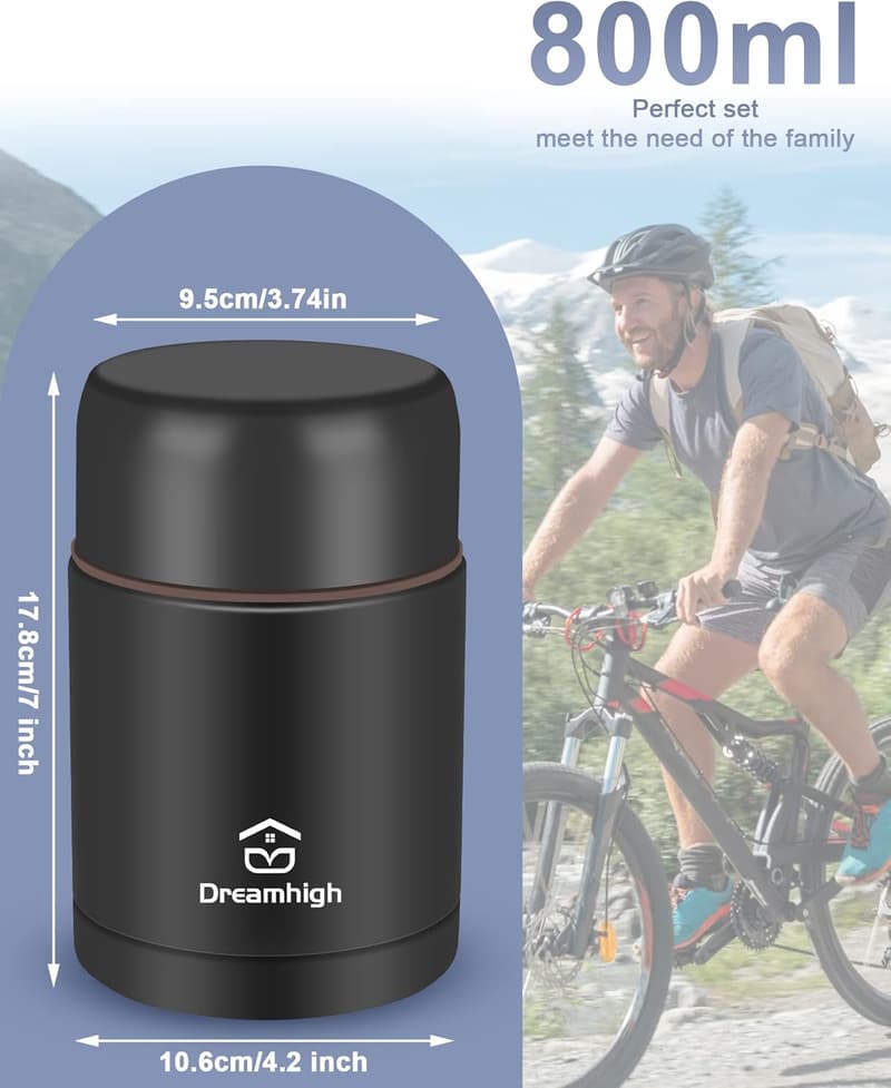 Edelstahl Thermobehälter 800 ml – Auslaufsicher, 12 Std. heiß/kalt
