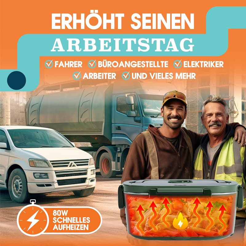 Elektrische Lunchbox 1,5L 80W – 3-in-1 Wärmebox für unterwegs