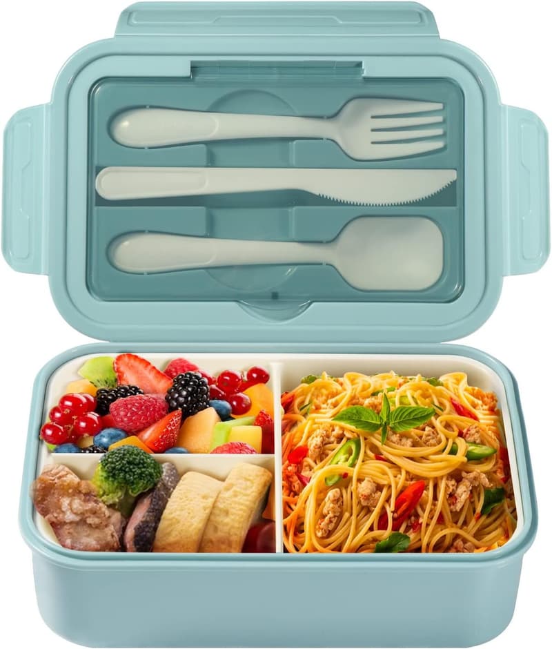 Bento Box 1400ML mit Besteck für Erwachsene und Kinder - Mikrowellenfest (Blau)