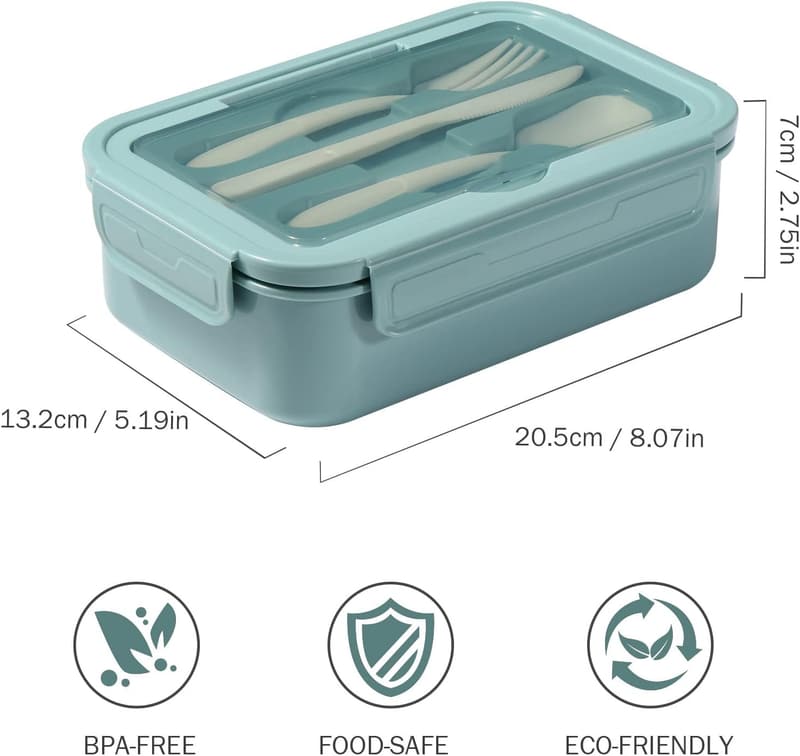 Bento Box 1400ML mit Besteck für Erwachsene und Kinder - Mikrowellenfest (Blau)