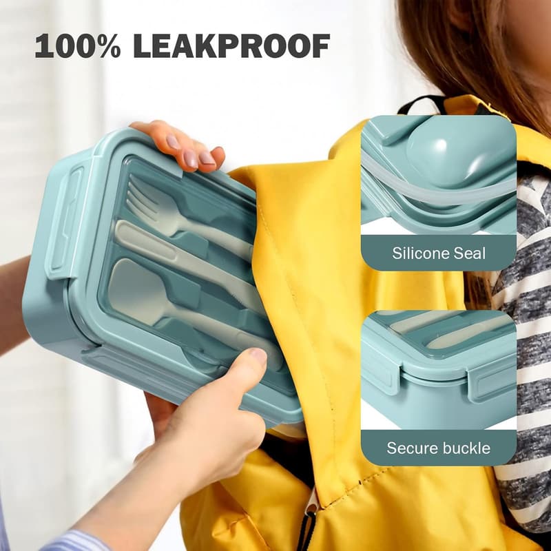Bento Box 1400ML mit Besteck für Erwachsene und Kinder - Mikrowellenfest (Blau)