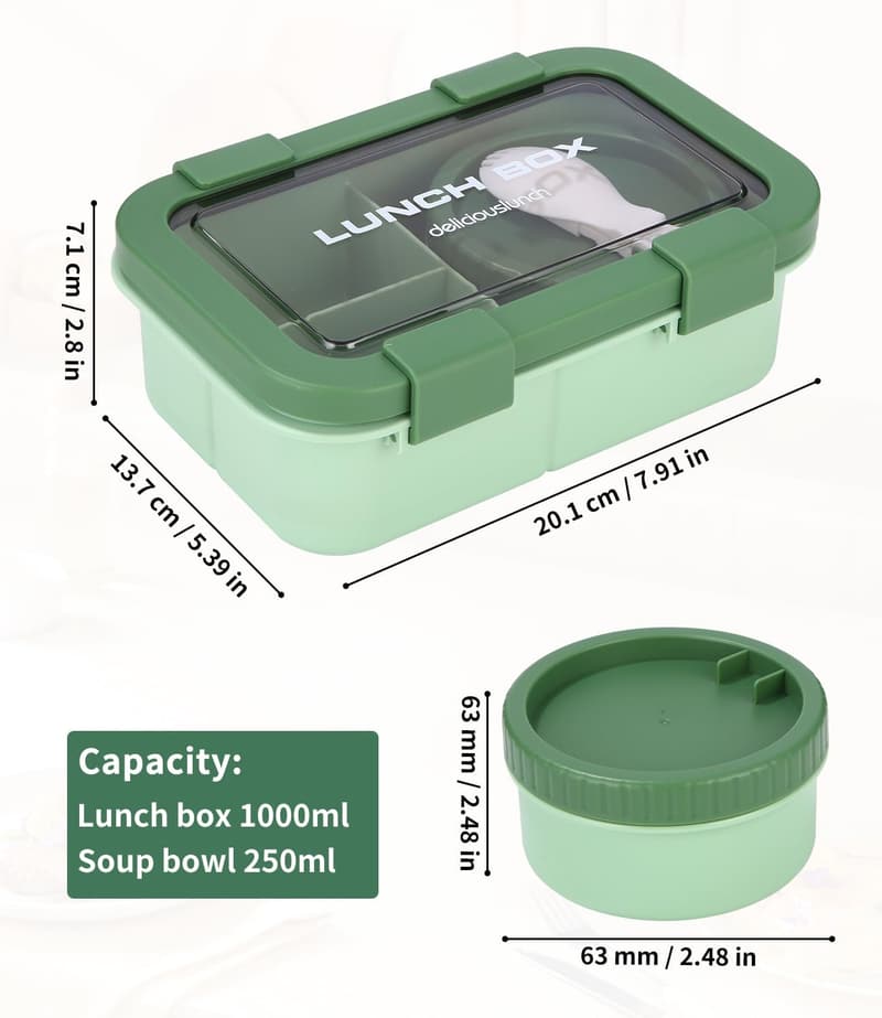 Huifoo Lunchbox Set 1250ml mit Fächern für Kinder und Erwachsene