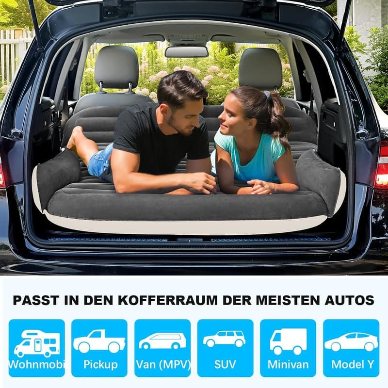 Aufblasbare SUV-Luftmatratze für Camping – tragbares Autobett mit Kissen und Pumpe