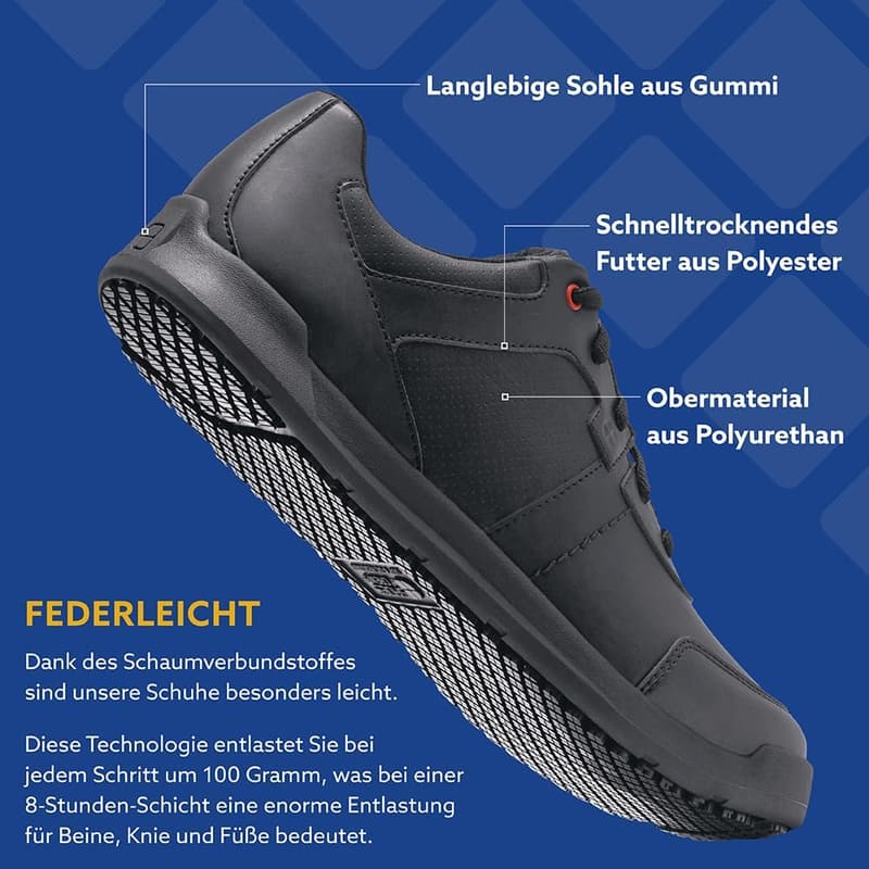 Rutschhemmende, wasserabweisende Kochschuhe für Herren, vegan