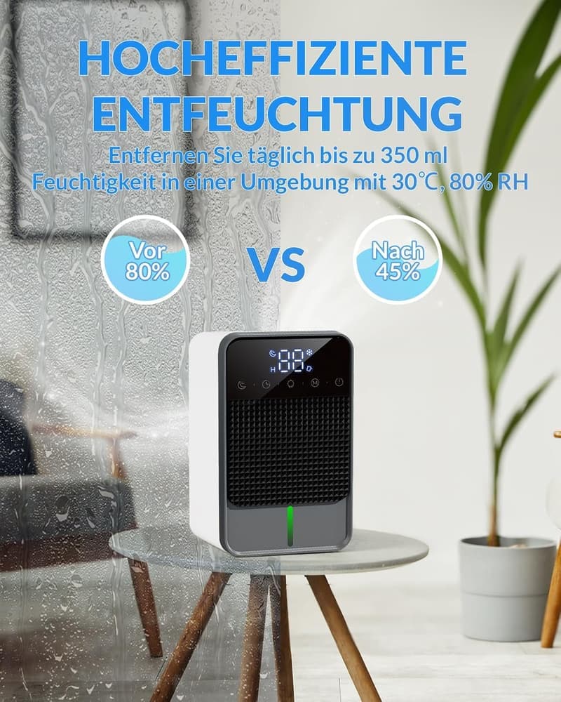 Elektrischer Luftentfeuchter 1500ml – Ultra leise, tragbar mit Schlafmodus